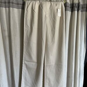 Abercrombie & Fitch Cream Wide-Leg Pinstripe Pants